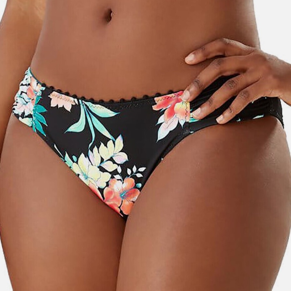 NWT Tommy Bahama M Floral Springs Reversible Hipster Bottom Black Bikini Swim